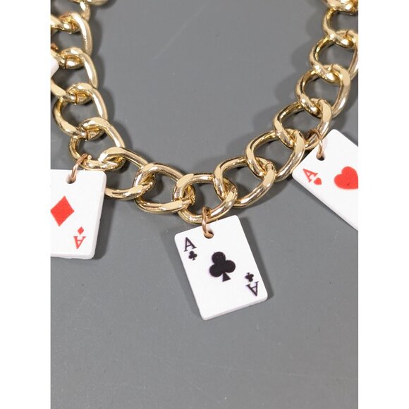 Lucky Ace Card Dice Charm Bracelet Poker Gold Tone 7 in - Picture 2 of 7